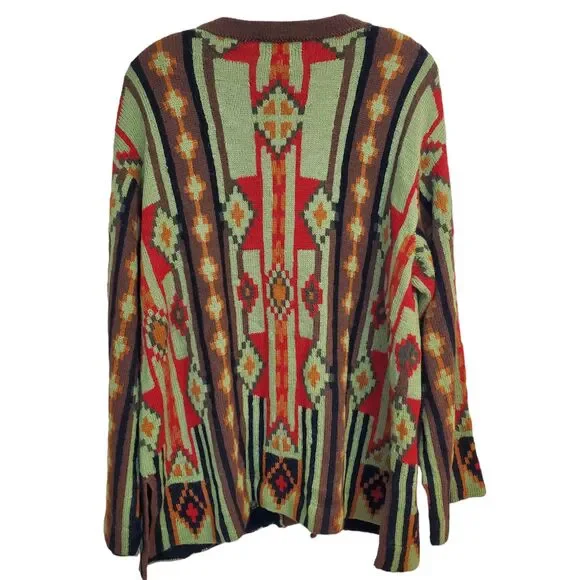 New Tey-Art ALPACA Sweater Large Cardigan Aztec Southwestern 1 Button Tabask - Picture 2 of 7